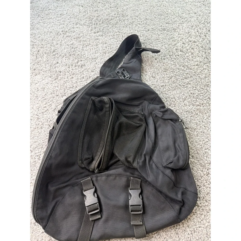 Vintage Gap Black Sling Bag Crossbody Backpack Techwear Blue Lining RN 54023